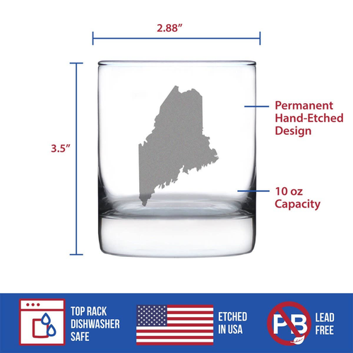 Maine Outline Whiskey Rocks Glass - Mainers Gifts and Decor