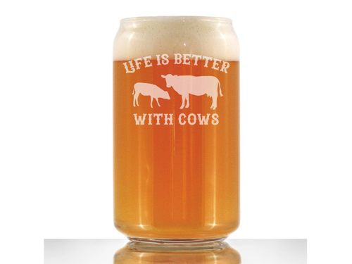 Better with Cows Beer Can Pint Glass - Cow Gifts and Decor
