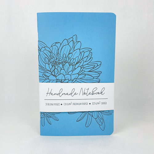 Blue Inked Flowers Style 2 Handmade Saddle Bound A5 ish sized Not