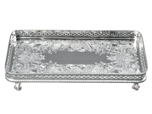 Tray 10" Oblong Engraved On Ball & Claw Feet English Silver Plate
