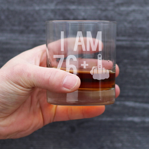 77th Birthday Gifts - 76 Middle Finger Whiskey Rocks Glass