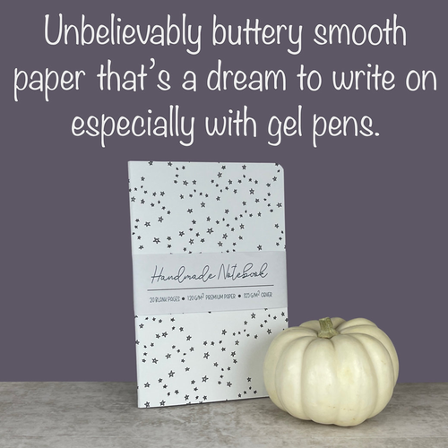 White Doodle Stars - A5 ish size Handmade Saddle Bound Notebook