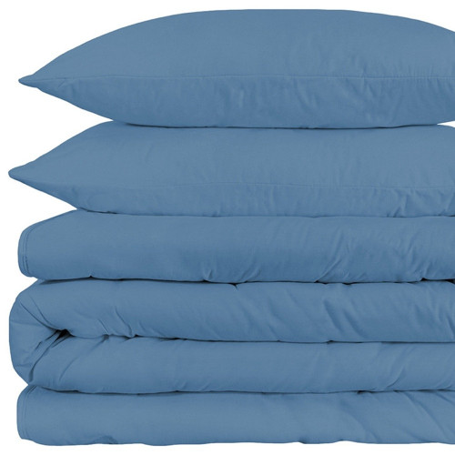 Blue King Cotton Blend Washable Duvet Cover Set With Two Shams