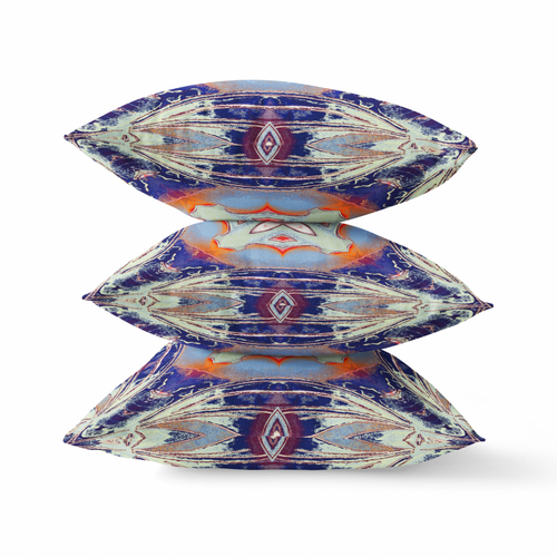 20"x20" Cream Grey Indigo Light Blue Orange Zippered Suede Geometric Throw Pillow