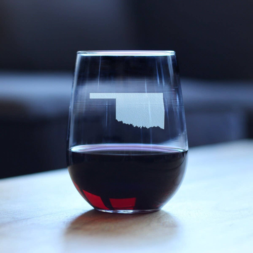 Oklahoma Outline Stemless Wine Glass - Oklahomans Gifts
