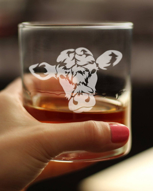 Cow Face Whiskey Rocks Glass - Cow Farmhouse Gifts and Decor