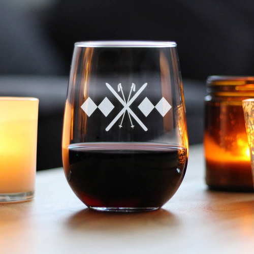 Double Black Diamond Stemless Wine Glass - Skiing Gifts