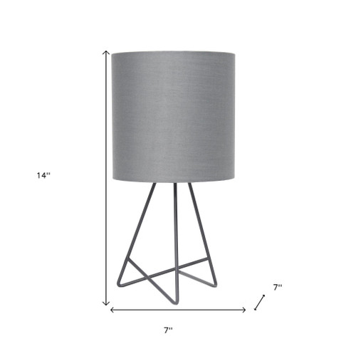 14" Gray Metal Tripod Table Lamp LED With Gray Drum Shade
