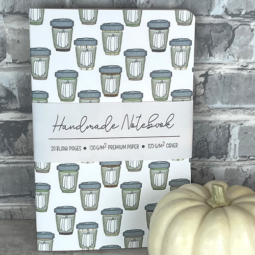 White Pumpkin Spice Pattern - A5 ish size - Staple Bound Journal - Handmade