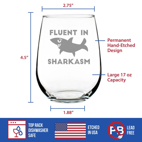 Sharkasm Stemless Wine Glass - Funny Shark Gifts