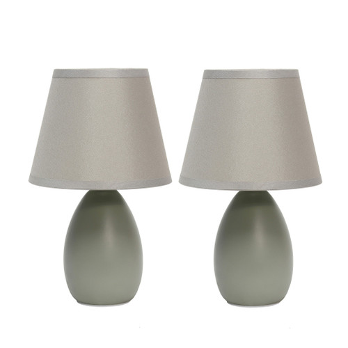 Set of Two 9" Gray Ceramic Round Table Lamp With Gray Drum Shade