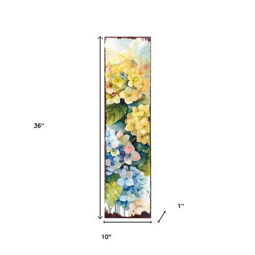 36" Yellow Blue And Green Solid Wood Hydrangeas Porch Sign