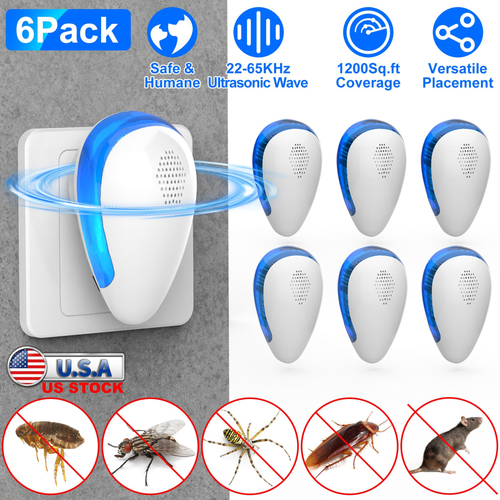 6 Pack Ultrasonic Pest Repeller Indoor Plug In Bug 