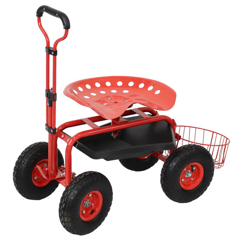 20" Red Steel Garden Stool