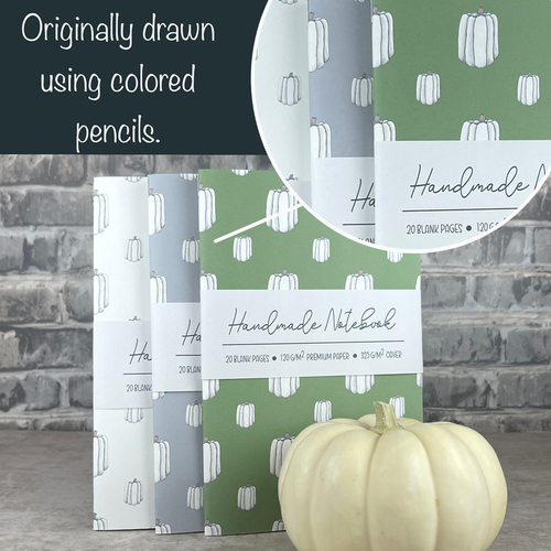 Handmade Saddle Bound Notebooks- White Pumpkins Pattern - 3 Notebook Bundle - A5