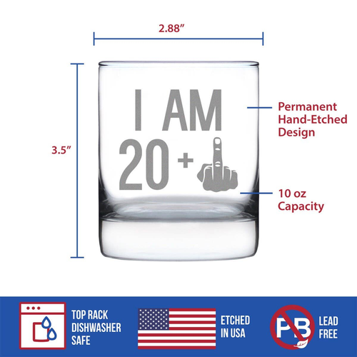 21st Birthday Gifts - 20 Middle Finger Whiskey Rocks Glass