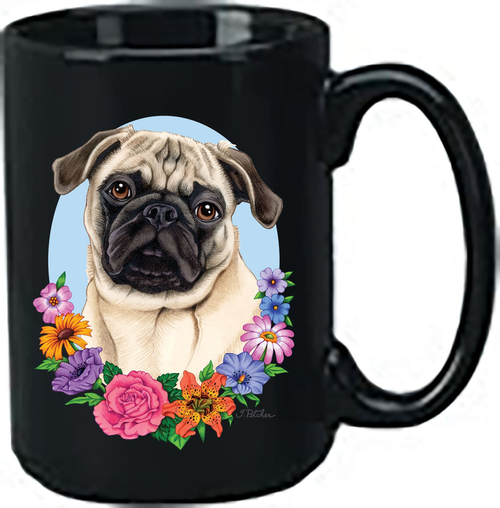 Pug  Fawn - Best of Breed Ceramic 15oz Coffee Black Mug