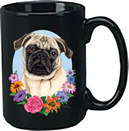 Pug  Fawn - Best of Breed Ceramic 15oz Coffee Black Mug