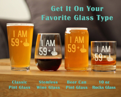 60th Birthday Gifts - 59 Middle Finger Stemless Wine Glass