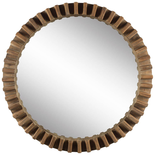 44" Round Brown Wood Frame Wall Mirror