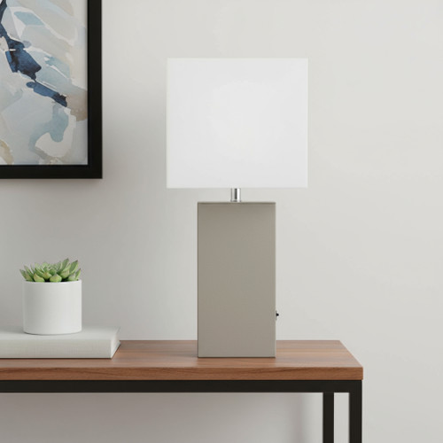 21" Gray Faux Leather USB Table Lamp LED With White Shade