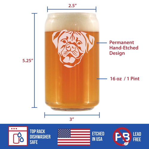 Boxer - Natural Ears Beer Can Pint Glass - Boxer Dogs Gifts