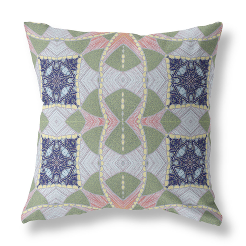 16" X 16" Green Geometric Indoor Outdoor Throw Pillow