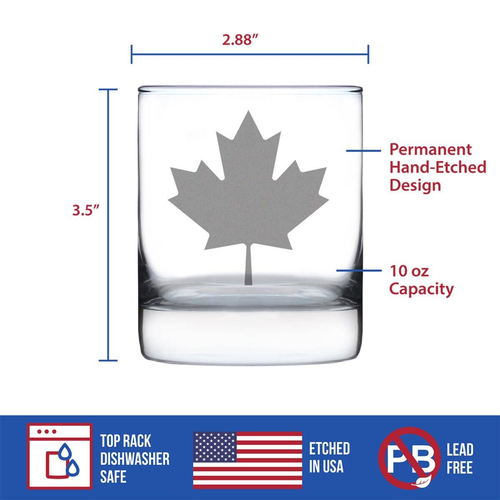 Canada Maple Leaf Whiskey Rocks Glass - Canadians Gifts