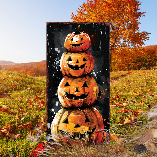 10" Black Orange And Yellow Solid Wood Halloween Jack-O-Lantern Garden Stake