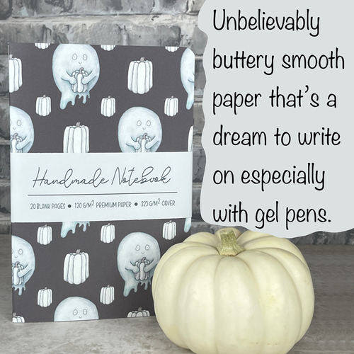 Plum Pumpkins & Ghosts Pattern Saddle Bound Notebook