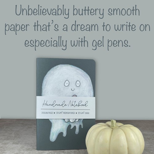 Handmade Saddle Bound Notebook- Pumpkin Ghost Notebook - A5 ish sized