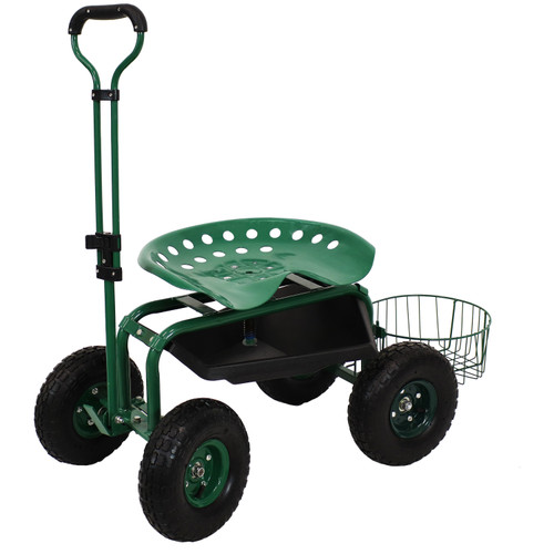 20" Green Steel Garden Stool