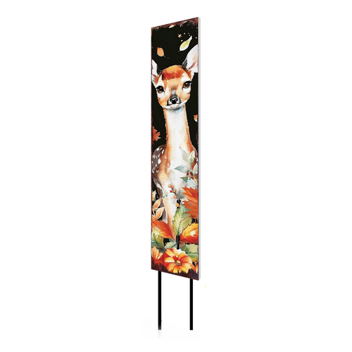 7" White Brown And Black Solid Wood Watercolor Floral Garden Stake