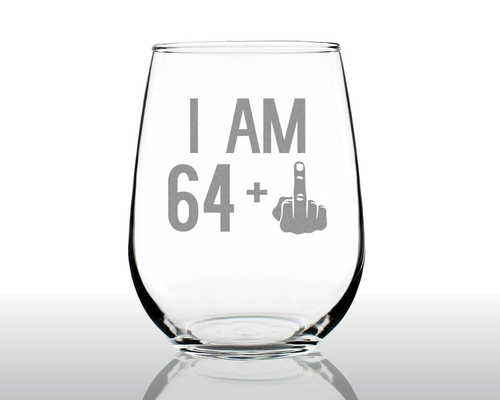 65th Birthday Gifts - 64 Middle Finger Stemless Wine Glass
