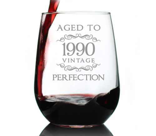 Aged to Perfection 90 Stemless Wine Glass 32nd Birthday Gift
