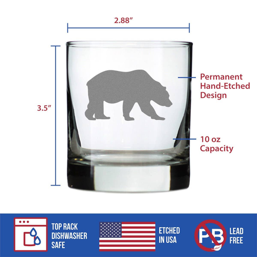 Bear Silhouette Whiskey Rocks Glass - Rustic Cabin Gifts