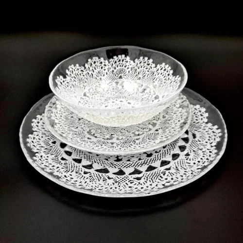 LILLE Glass Dinnerware Set Clear/White