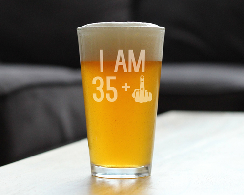 36th Birthday Gifts - 35 Middle Finger Pint Glass for Beer