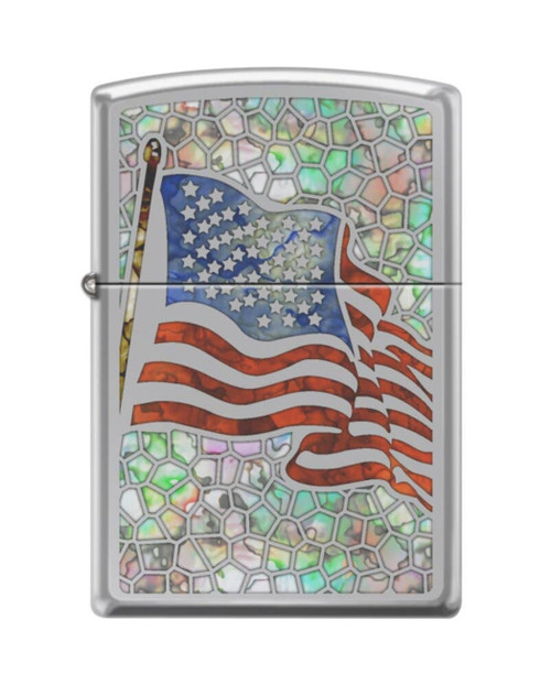 Zippo Fuzion USA Flag High Polish Chrome Finish Windproof Lighter 