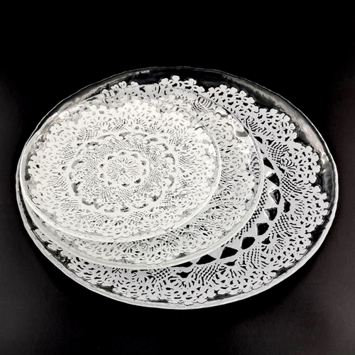 LILLE 12PC Glass Dinner Plate Set Clear/White