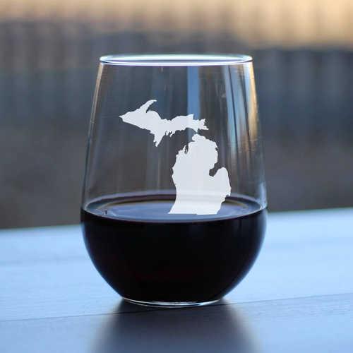 Michigan Outline Stemless Wine Glass - Michiganders Gifts