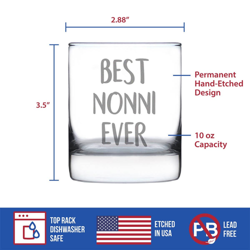Best Nonni Ever Whiskey Rocks Glass - Mother's Day Gifts
