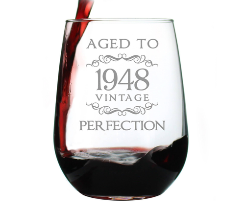 Aged to Perfection 48 Stemless Wine Glass 76th Birthday Gift