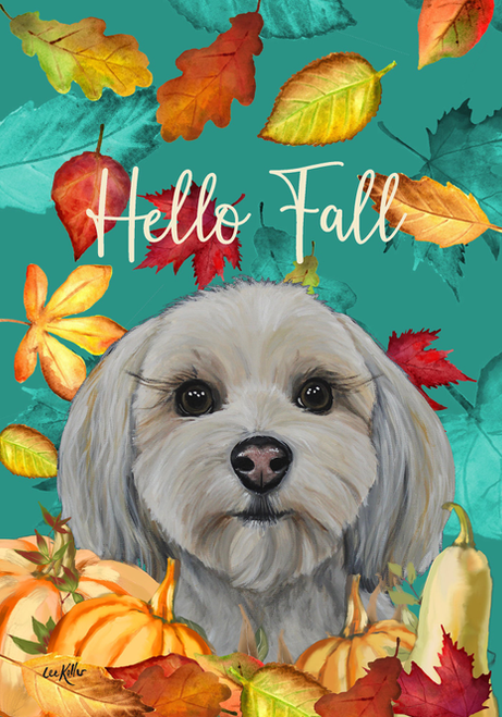 Havanese Cream - Hippie Hound Studios Fall Leaves  House and Garden Flags
