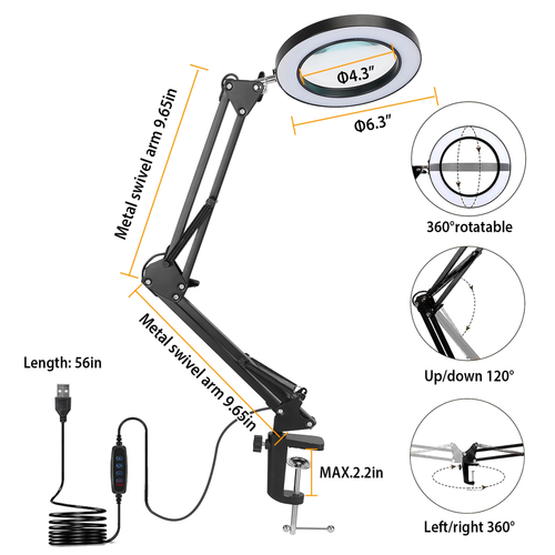 2-in-1 LED Magnifier Desk Lamp 8x Magnifying Glass