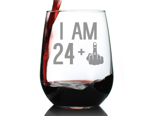 25th Birthday Gifts - 24 Middle Finger Stemless Wine Glass