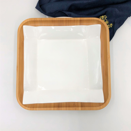 Square Bamboo and fine porcelain contemporary dinnerware set 