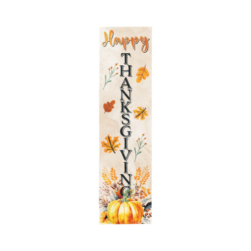 36" White Orange And Black Thanksgiving Pumpkin Solid Wood Porch Sign