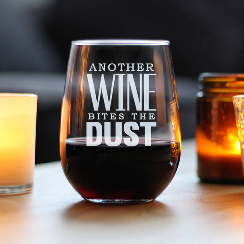 Bites the Dust Stemless Wine Glass - Funny Gifts and Decor