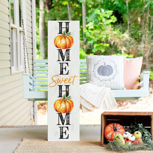 36" White Black And Orange Solid Wood Porch Sign